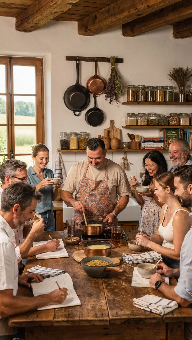 Az édes, diós ízű fenugreek tea gőzölgő csészében, háttérben egy fás táj.