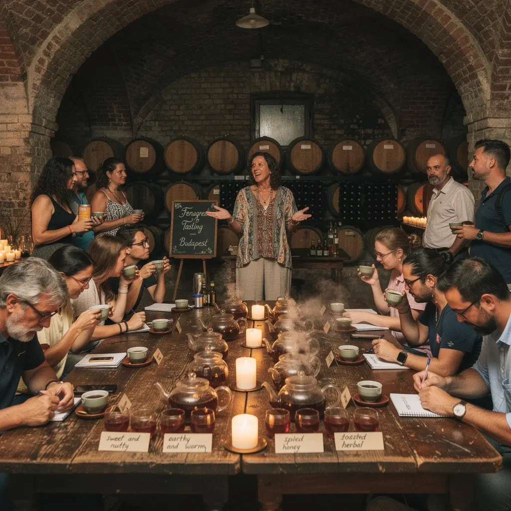 Fenugreek magokból készült tea csészében, aranyszínű folyadékkal.